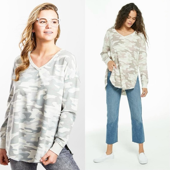 Z Supply Dusty Pink Camo Vneck Weekender Pullover Sz XS - Picture 1 of 9